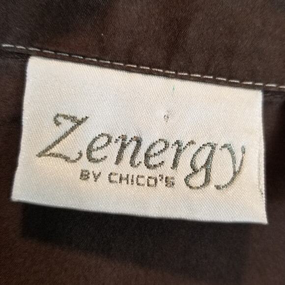 Zenergy by Chico's 100% Silk Lightweight Zip Front Jacket Brown Size Large - Picture 3 of 7